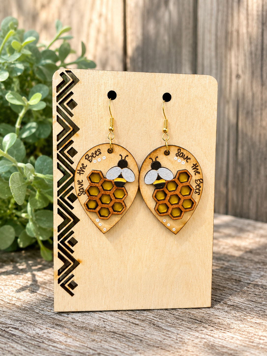 Save the Bees Wooden Earrings