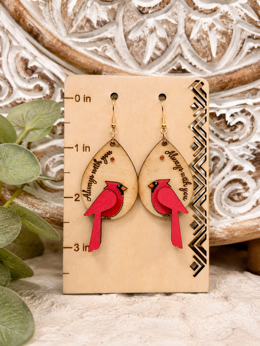 Cardinal Memorial Wooden Earrings