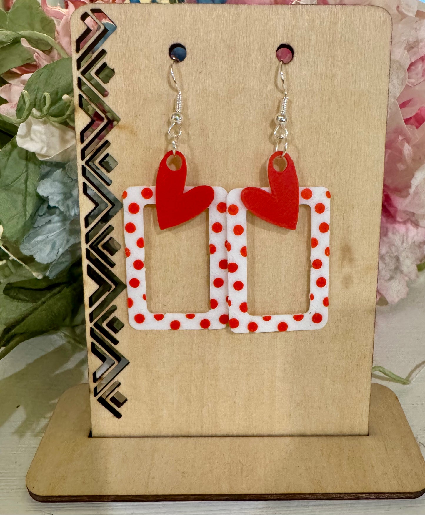 3D Printed Polka Dot Frame Heart Earrings