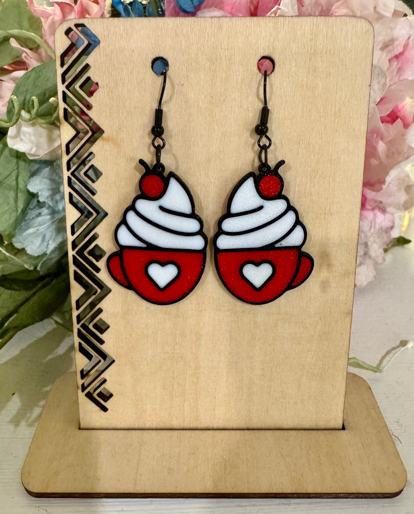 3D Printed Heart Mug Cupcake Earrings
