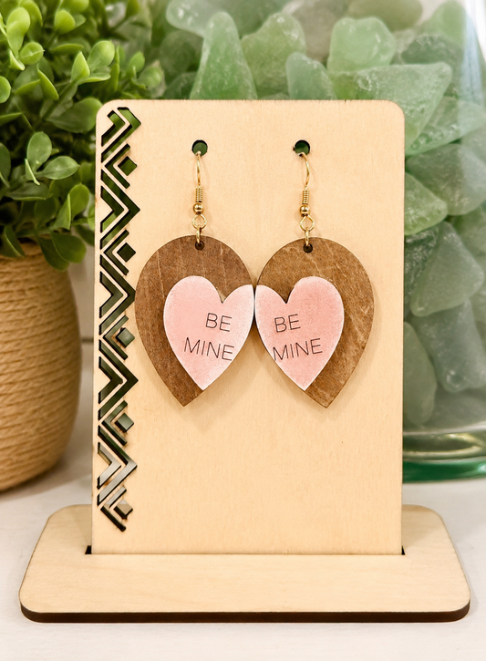 Be Mine Heart Wooden Earrings