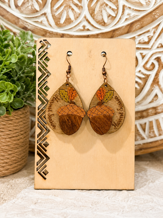 Autumn Acorn Wooden Earrings