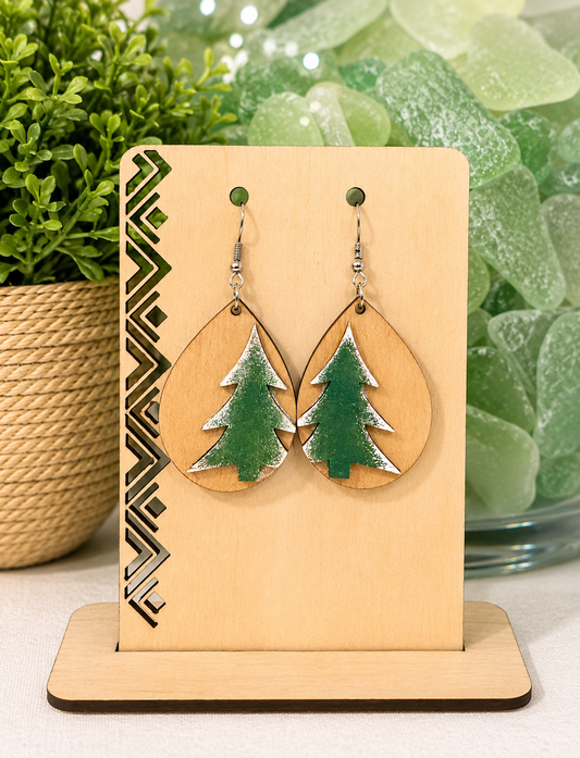 Rustic Evergreen Tree Wooden Earrings