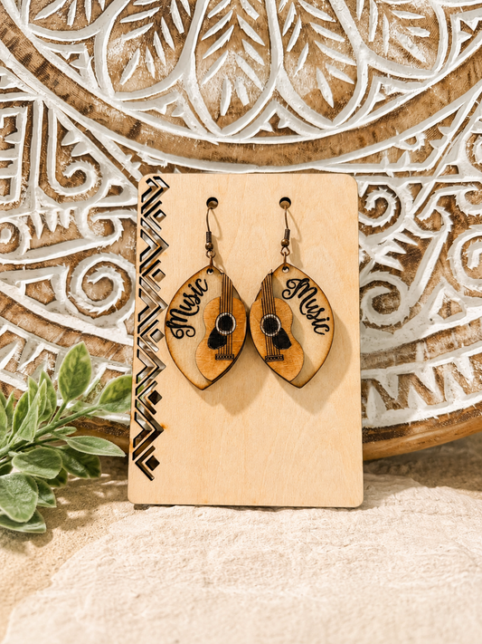 Music Lover Wooden Guitar Earrings