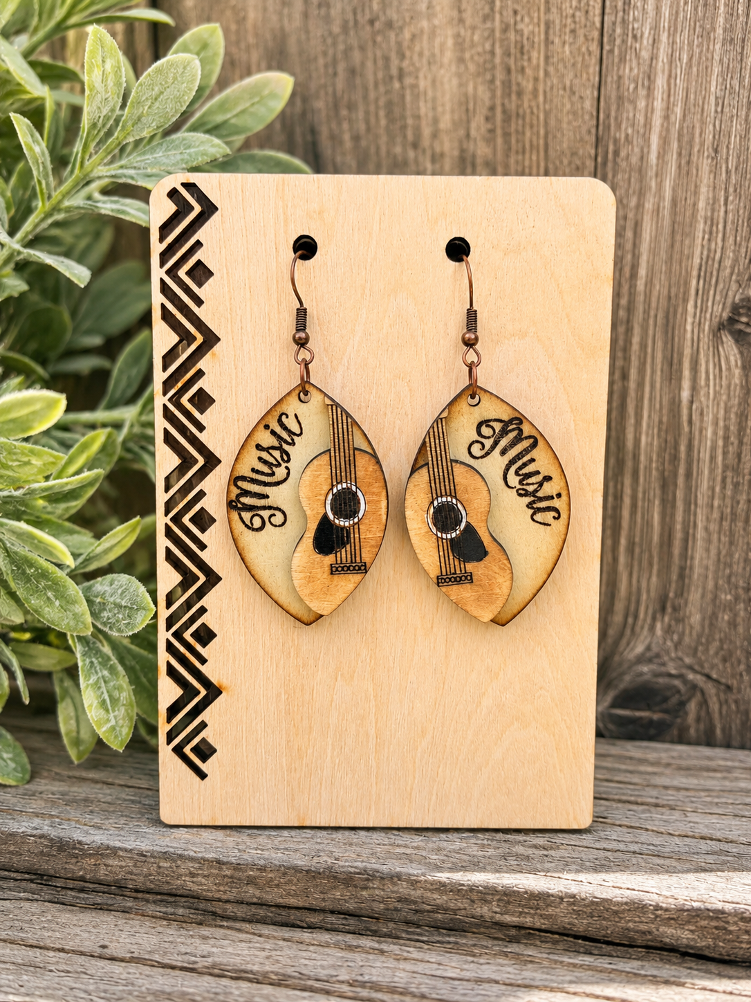 Music Lover Wooden Guitar Earrings