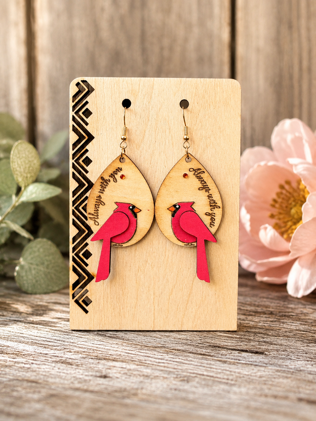 Cardinal Memorial Wooden Earrings
