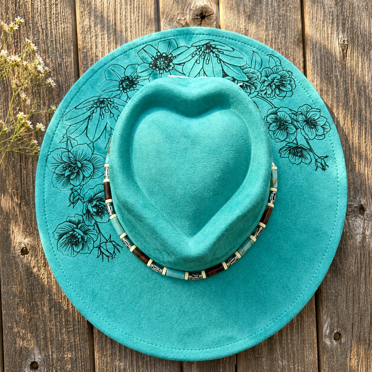 Floral Burned Vegan Suede Hat
