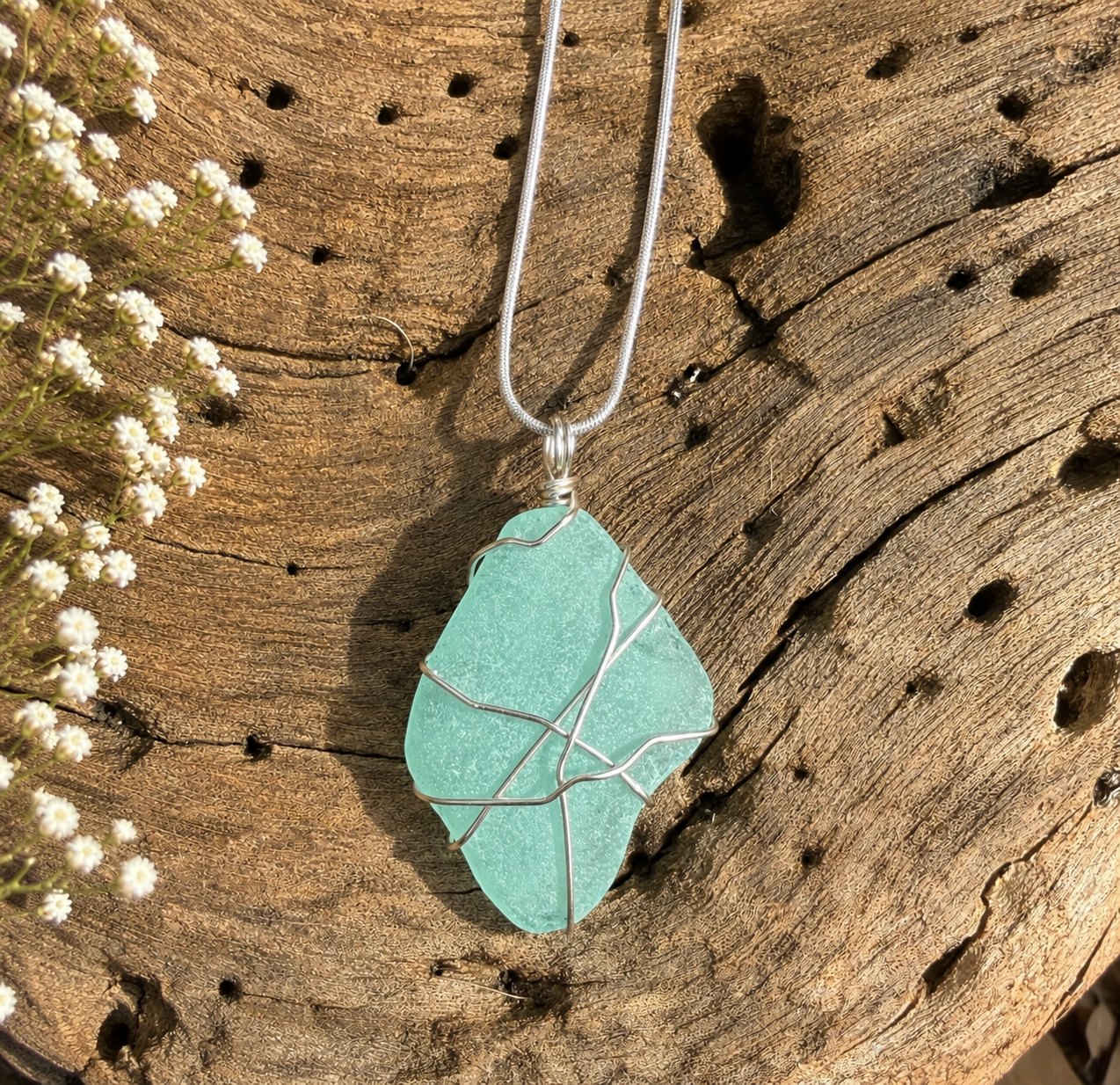 Hand Wrapped Okinawa Sea Glass Necklace