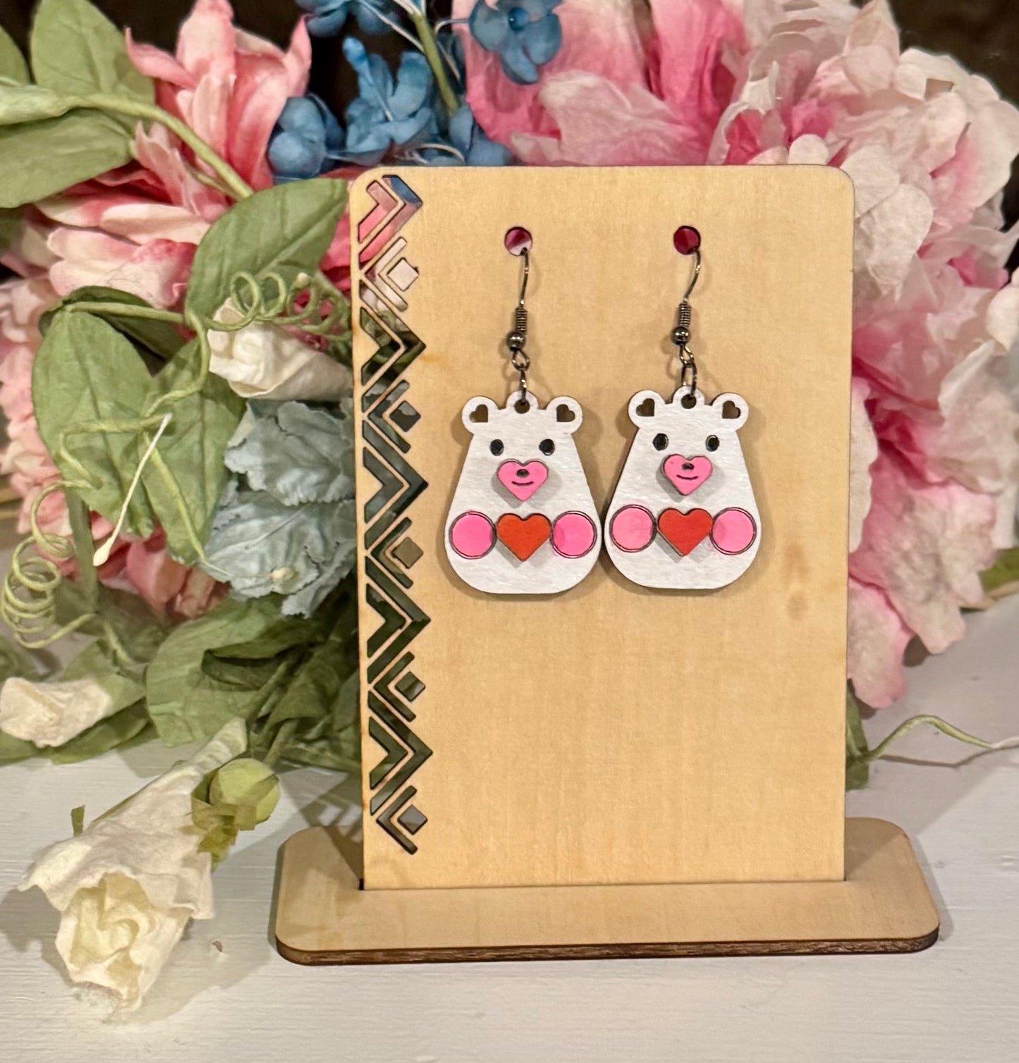 Valentine Bear Laser Cut Earrings