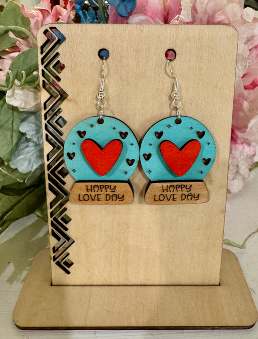 Laser Cut “Happy Love Day” Snow Globe Earrings