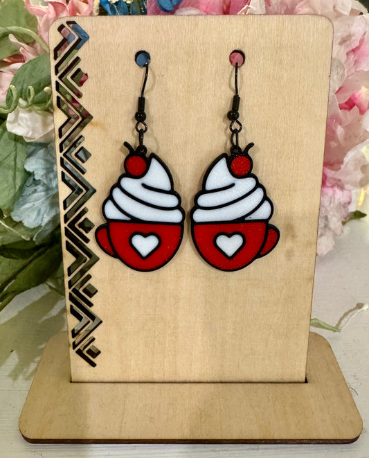 3D Printed Heart Mug Cupcake Earrings