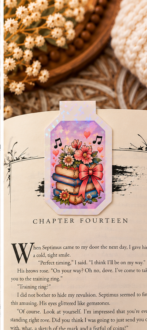 Book Girl Era magnetic bookmark reverse side clipped over a book page