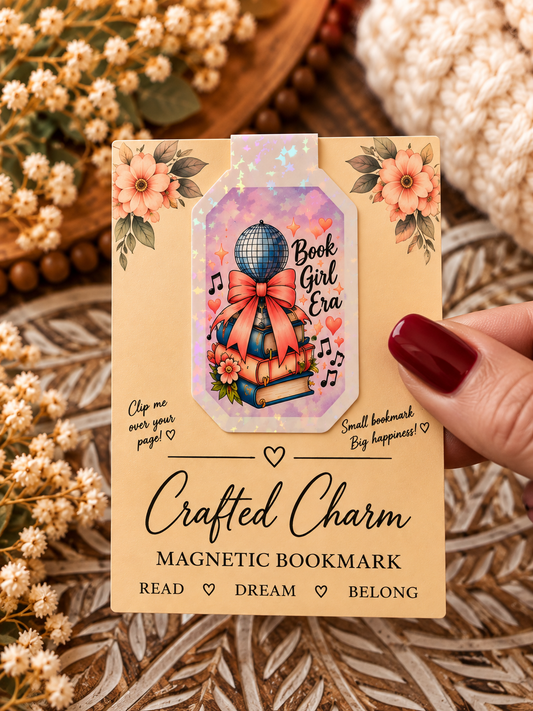 Book Girl Era magnetic bookmark on Crafted Charm packaging