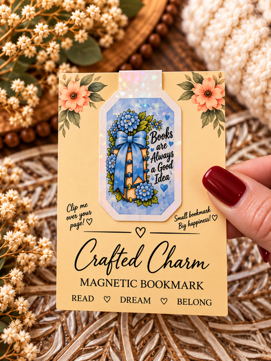 Books Are Always a Good Idea magnetic bookmark on Crafted Charm packaging