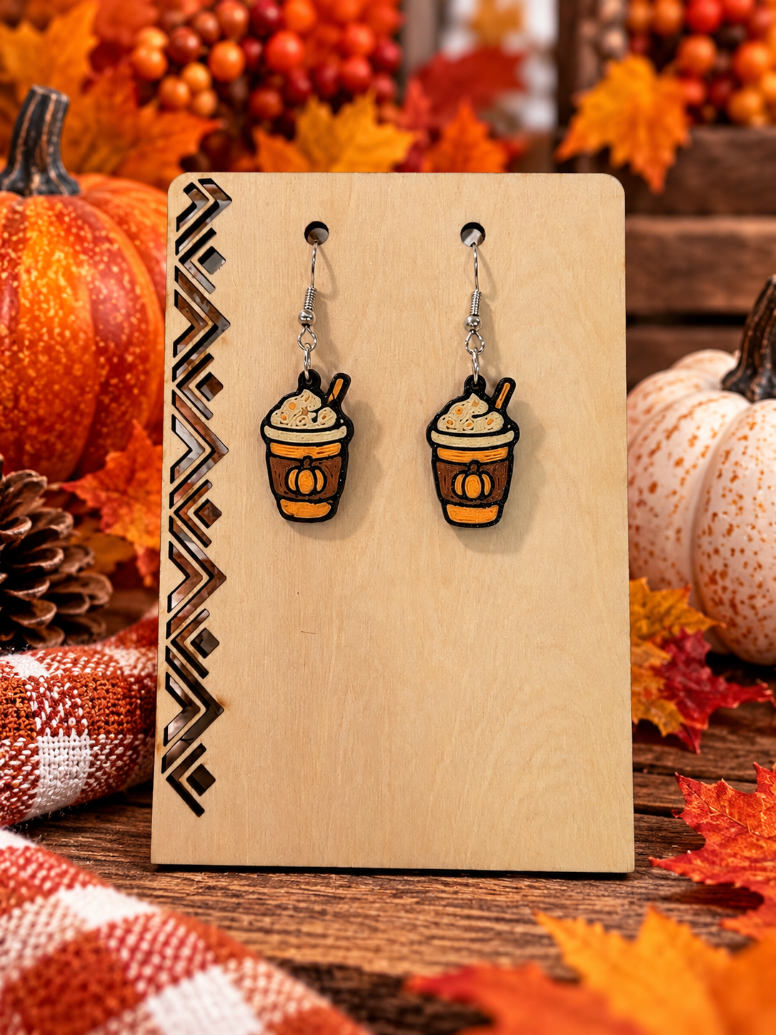 New pumpkin spice latte cup earrings fall product photo