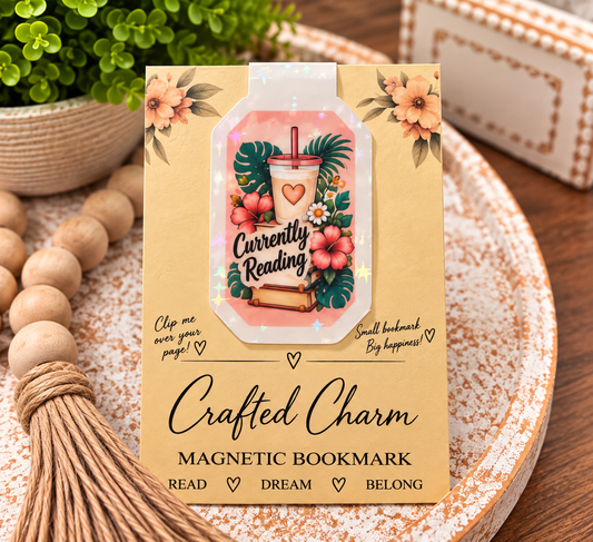 Currently Reading magnetic bookmark on Crafted Charm packaging