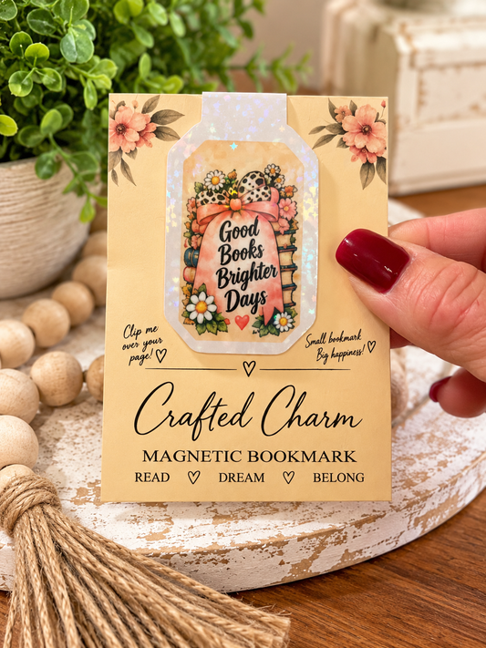 Good Books Brighter Days magnetic bookmark on Crafted Charm packaging