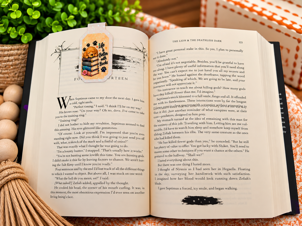 Life is Better with Books magnetic bookmark front in an open book