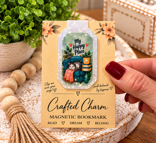 My Happy Place magnetic bookmark on Crafted Charm packaging