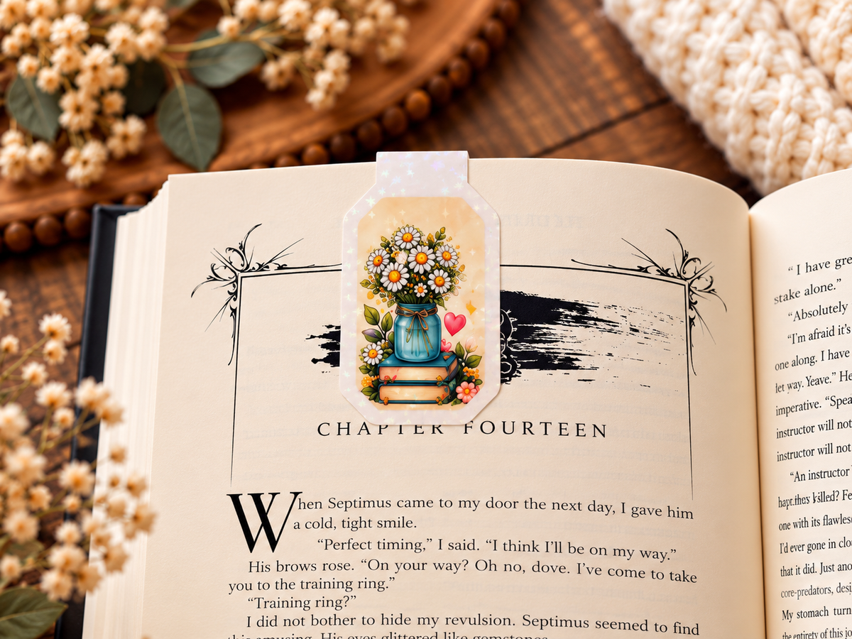 Read More Worry Less magnetic bookmark reverse side clipped over a book page