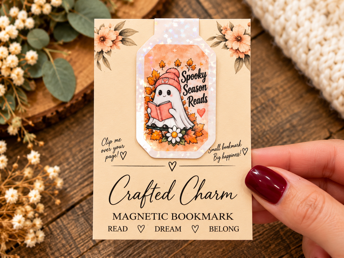 Spooky Season Reads magnetic bookmark on Crafted Charm packaging