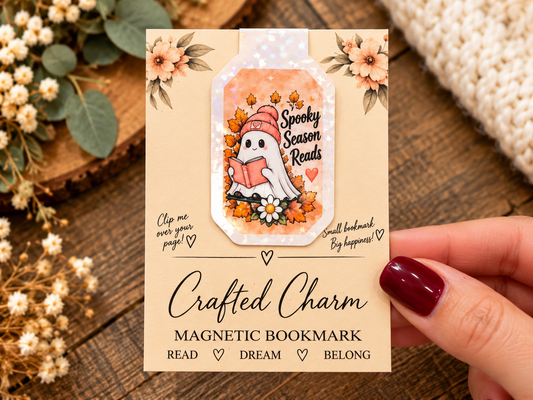 Spooky Season Reads magnetic bookmark on Crafted Charm packaging